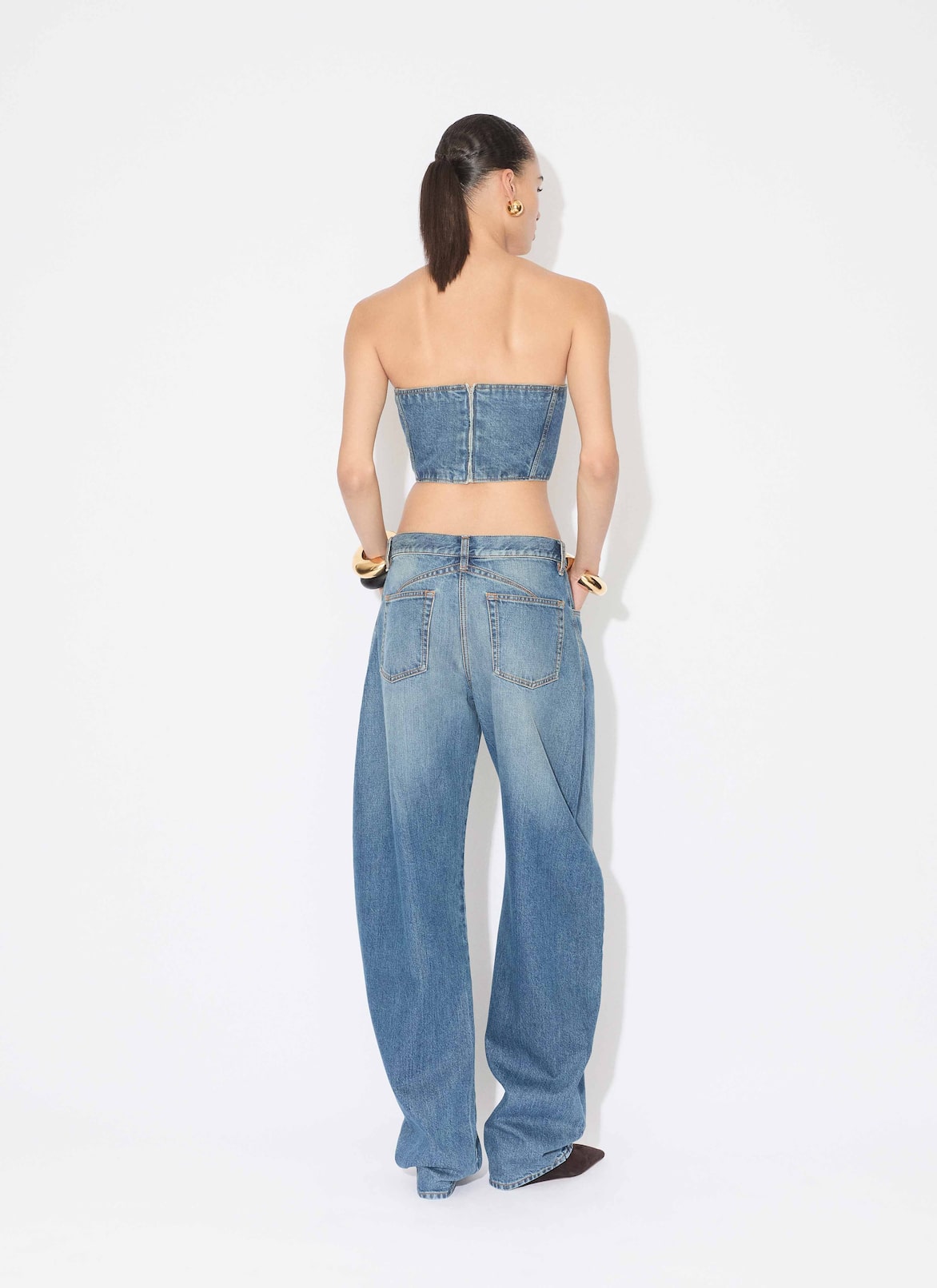 DENIM BUSTIER TOP ALAÏA MINERAL DENIM BUSTIER TOP